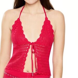 Red Crochet Halter Top